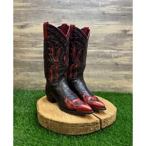 Dan Post Women - Size 7M - Vintage Black/Red Flame Cowboy Boots Style 14080